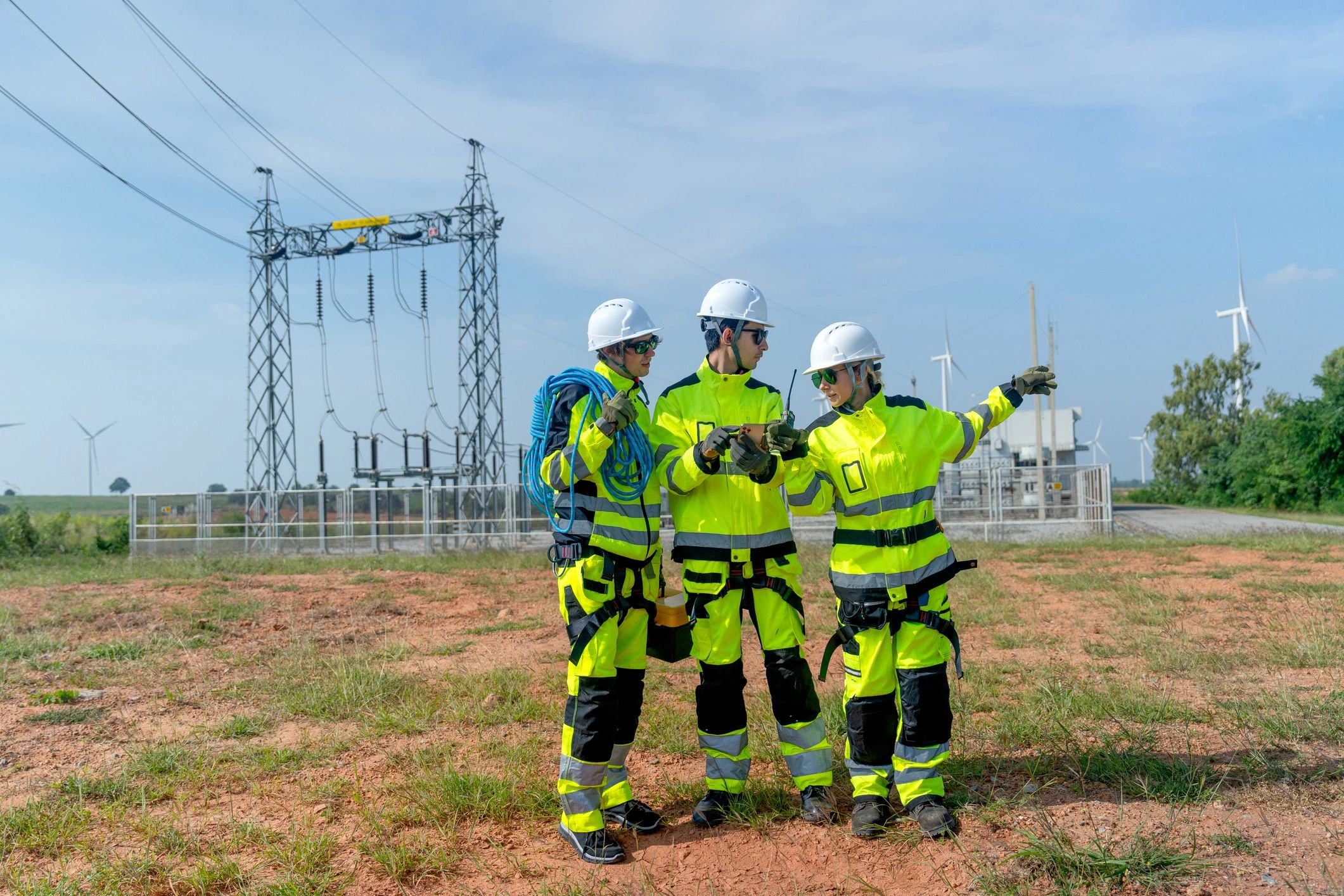 Utility professionals standing together at an industrial site