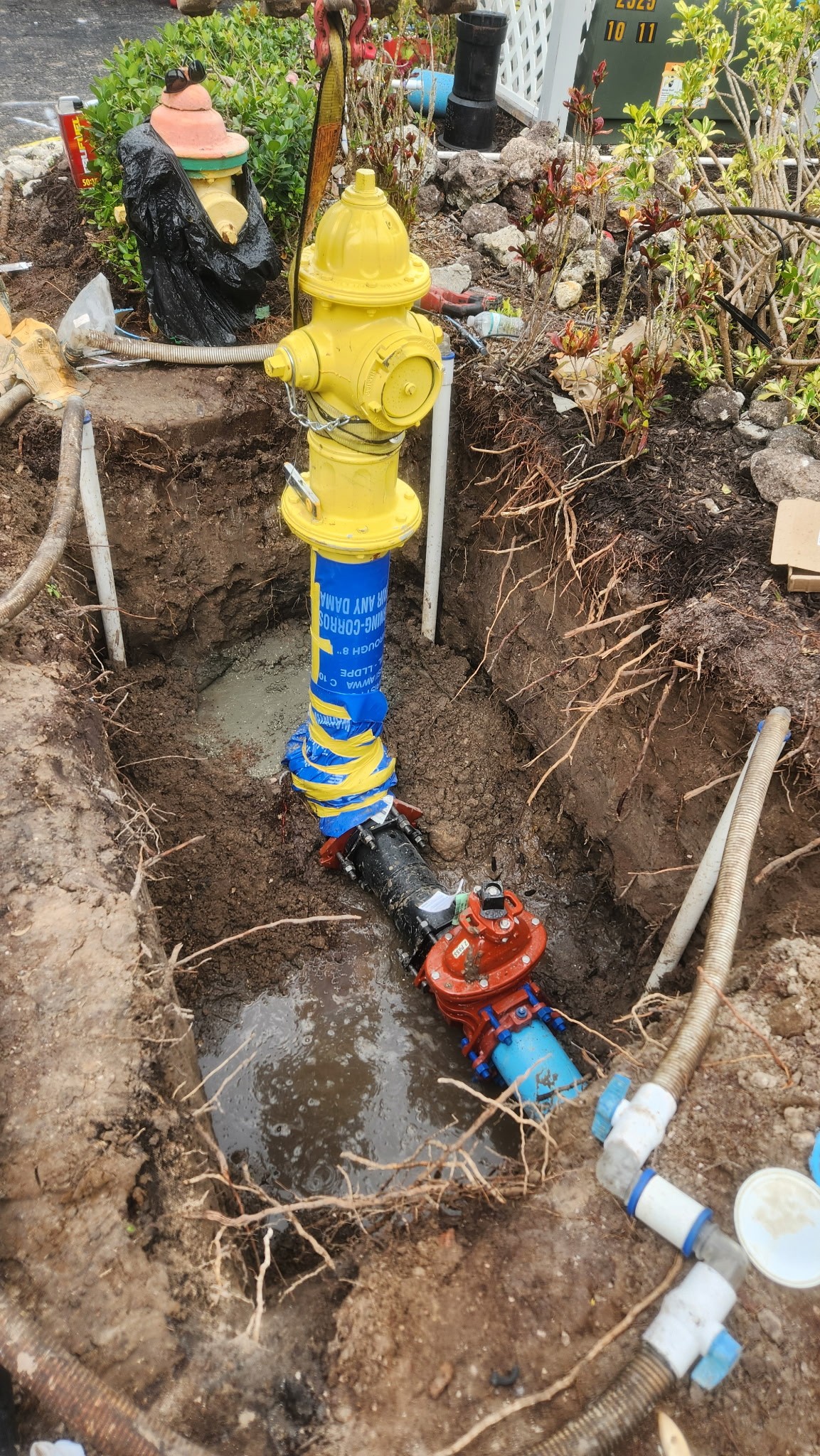 New fire hydrant connection in trench